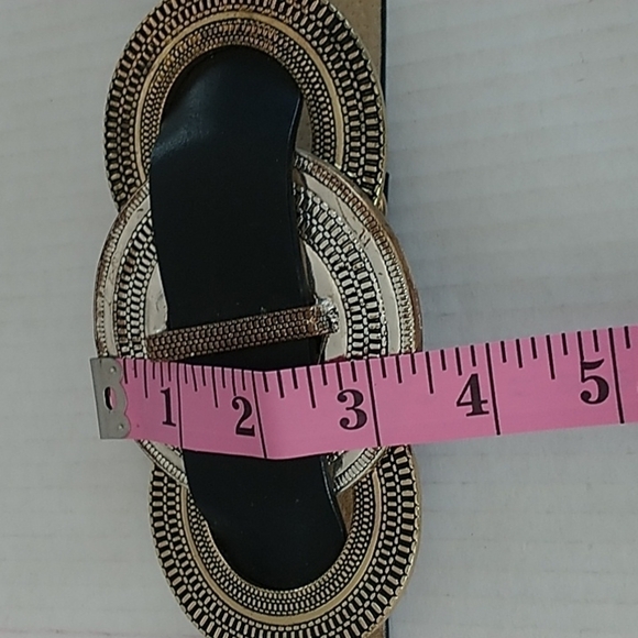 Chico's Distressed Bronze Silver tone Disc Belt Black Leather Adjustable - Picture 10 of 10